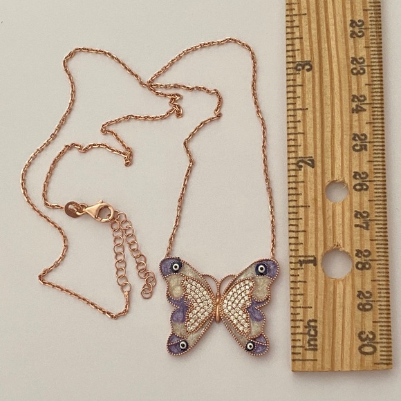 Purple butterfly evil eye stone silver cz necklace - Picture 2 of 2